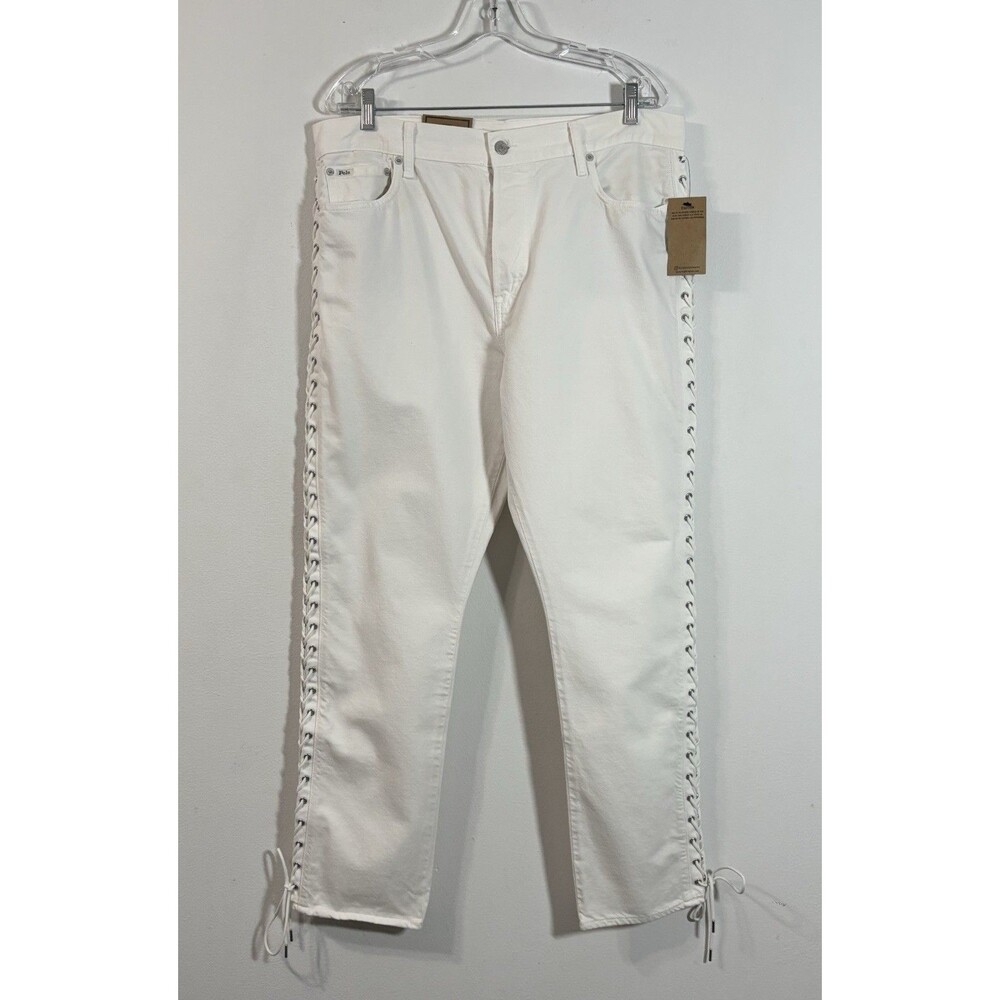 Polo Ralph Lauren The Callen High Rise Slim Jeans Lace Up Sides White Size 32